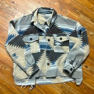 Longer cropped Aztec shacket.